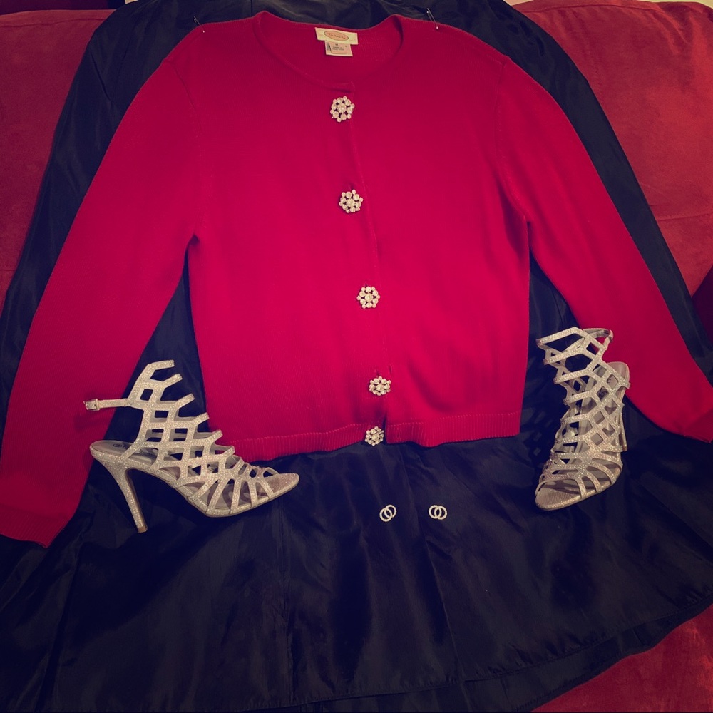 Beautiful Red Sweater w/Rhinestone Buttons